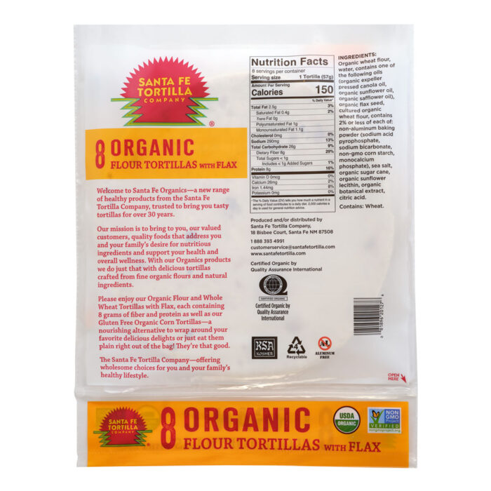 Santa Fe Organics 8” Soft Taco Tortilla with Flax - Image 2