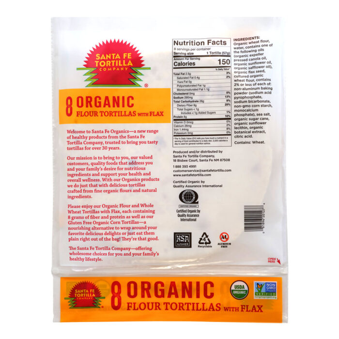 Santa Fe Organics 8” Soft Taco Tortilla with Flax - Image 2